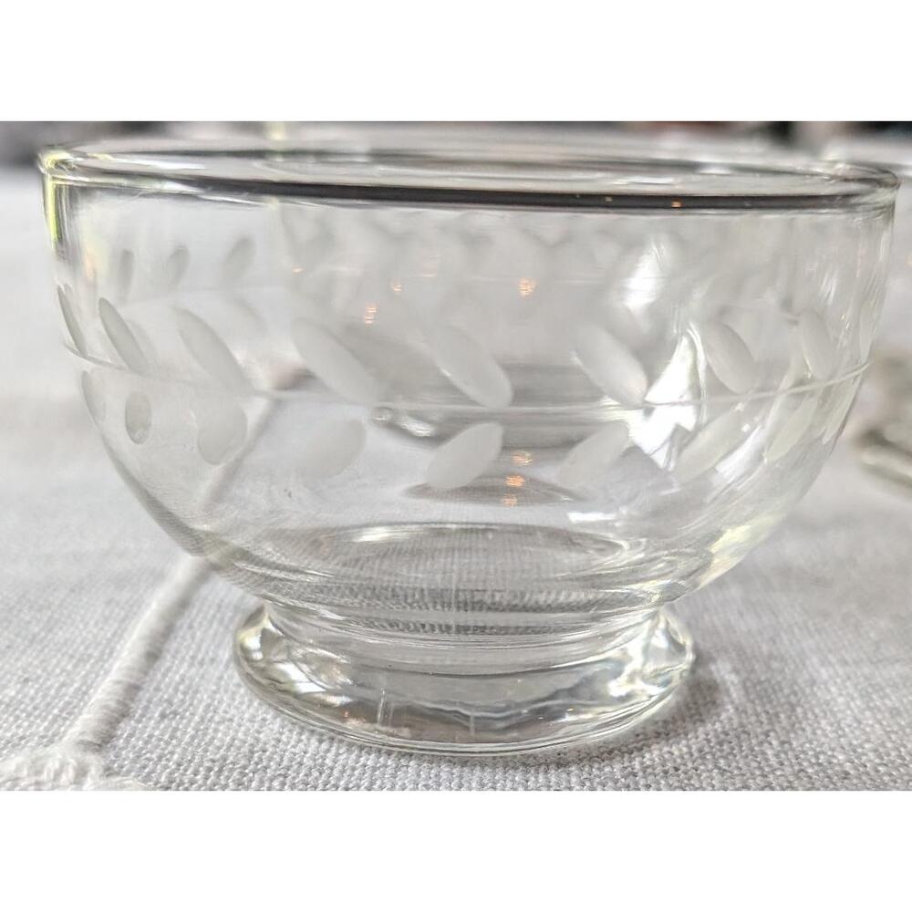 Vtg 6 piece Anchor Hocking Laurel Gray Cut Clear Footed Dessert Ice Cream Dishes